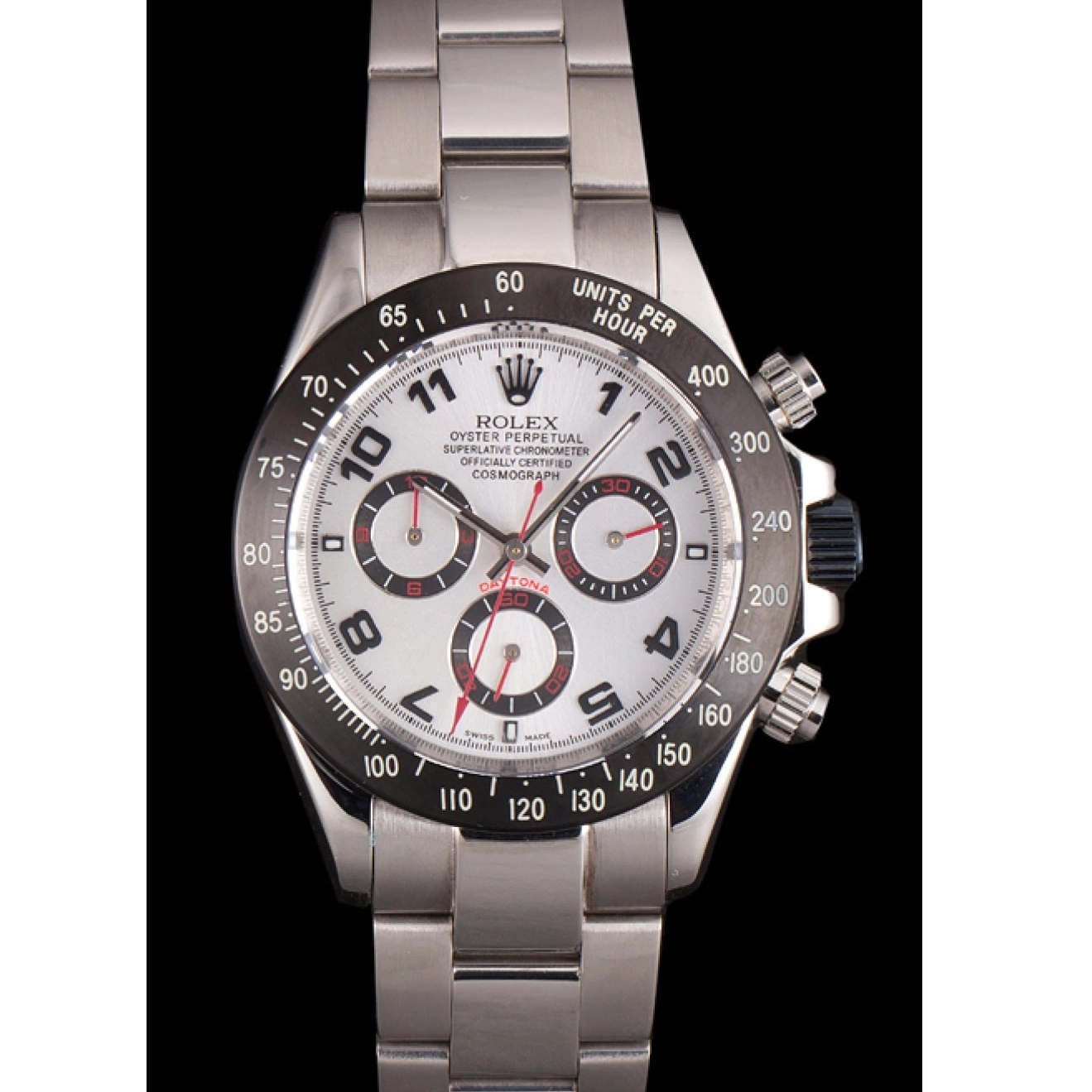 Aaa replica Stainless Rolex Silver Dial Enameled Steel Black Daytona 0726